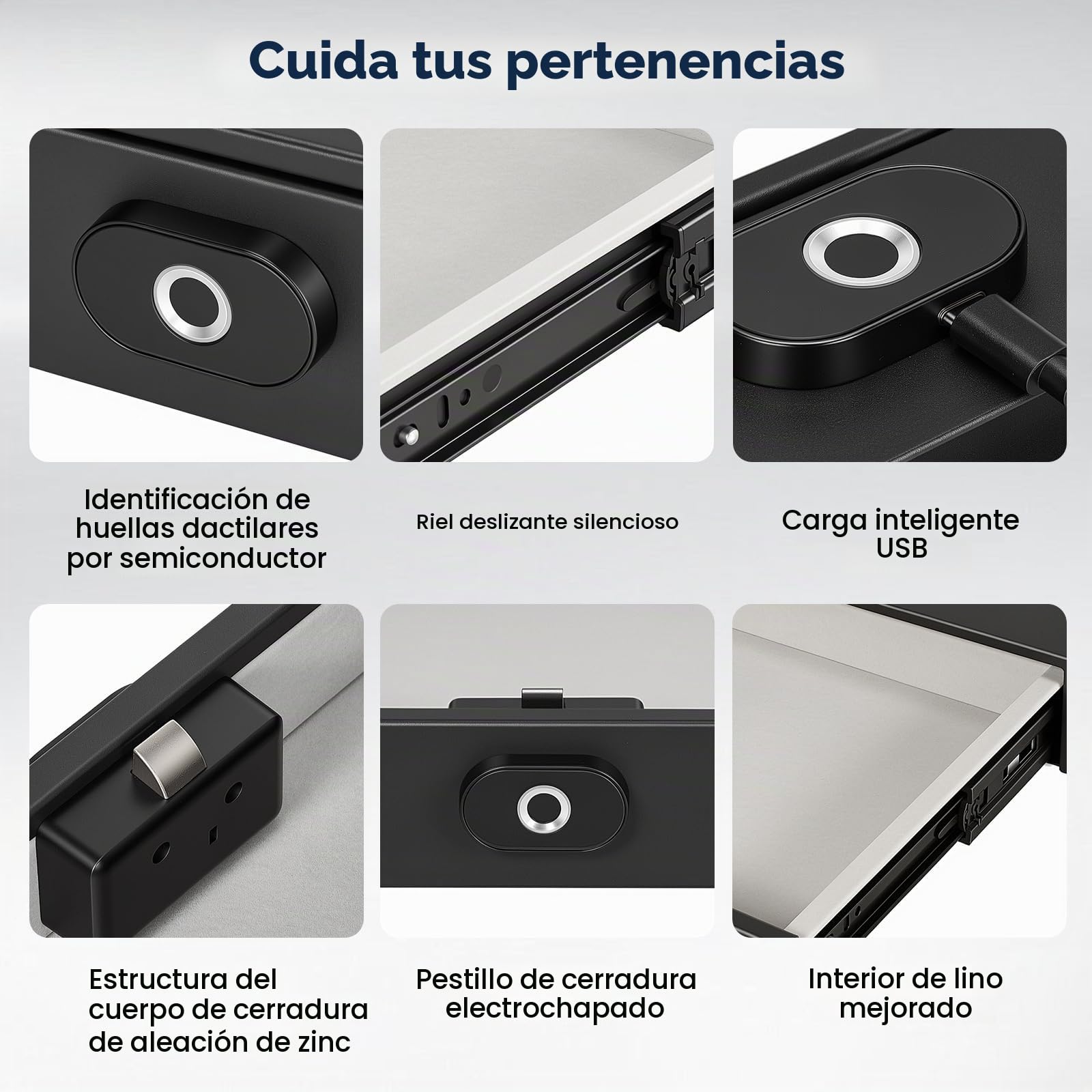 Caja Fuerte Camufladas con Huella Dactilar y Cajón Oculto USB-C | Caja Huella Dactilar de 35 × 28 × 7 cm, Cierre Automático y Guías Silenciosas para Escritorio, Armario, Oficina y Hotel