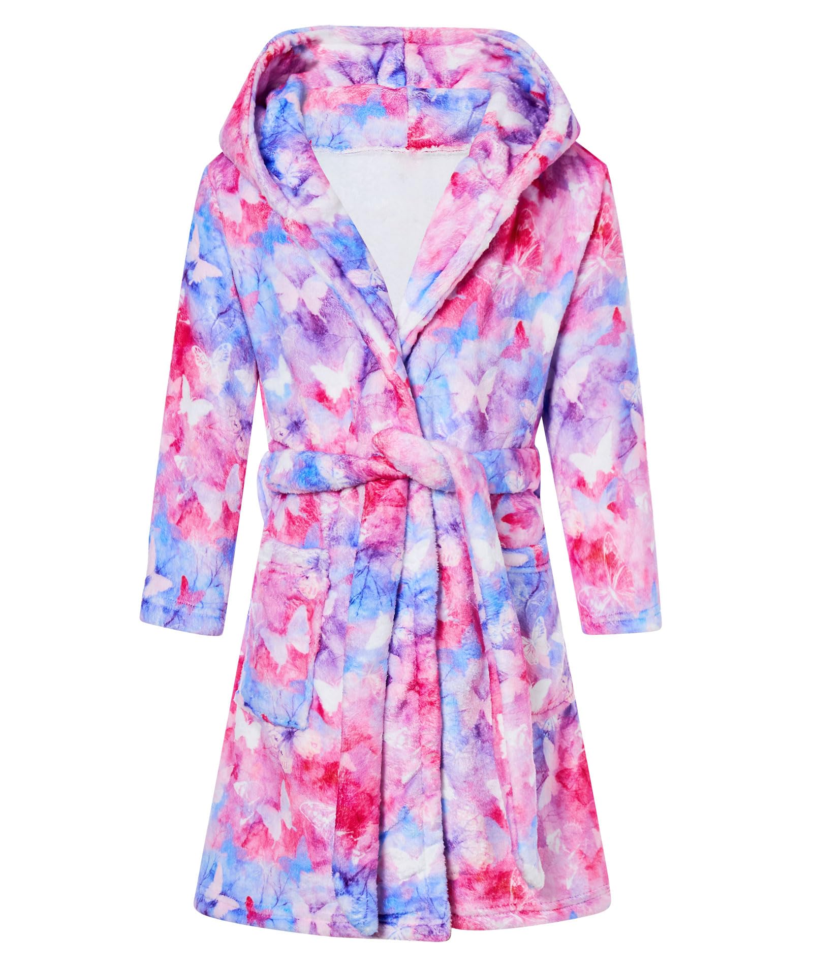 Funnycokid Girls Robe Plush Bathrobe Hooded Kids 4-14 Years