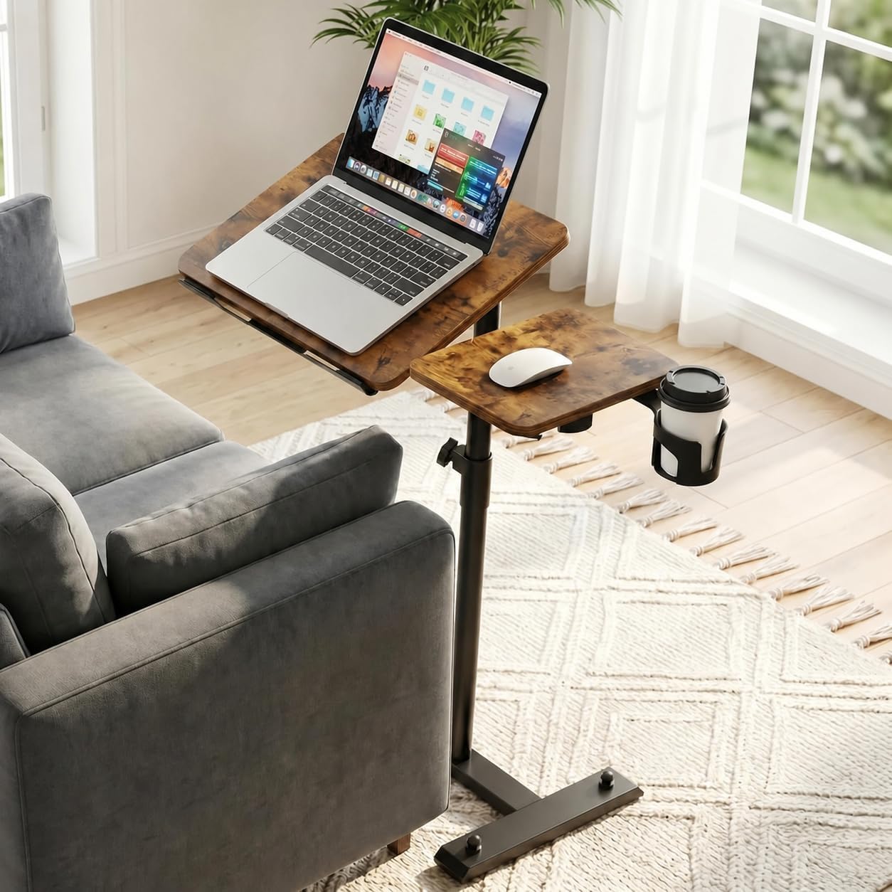 Aothia Small Standing Desk Rolling Table Adjustable Height, Laptop Mobile Stand with Wheels, Overbed Table, Portable Computer Workstation with Tiltable Desktop for Teacher Classroom Home Office, Brown Aothia Small Standing Desk Rolling Table Adjustable Height, Laptop Mobile Stand with Wheels, Overbed Table, Portable Computer Workstation with Tiltable Desktop for Teacher Classroom Home Office, Brown