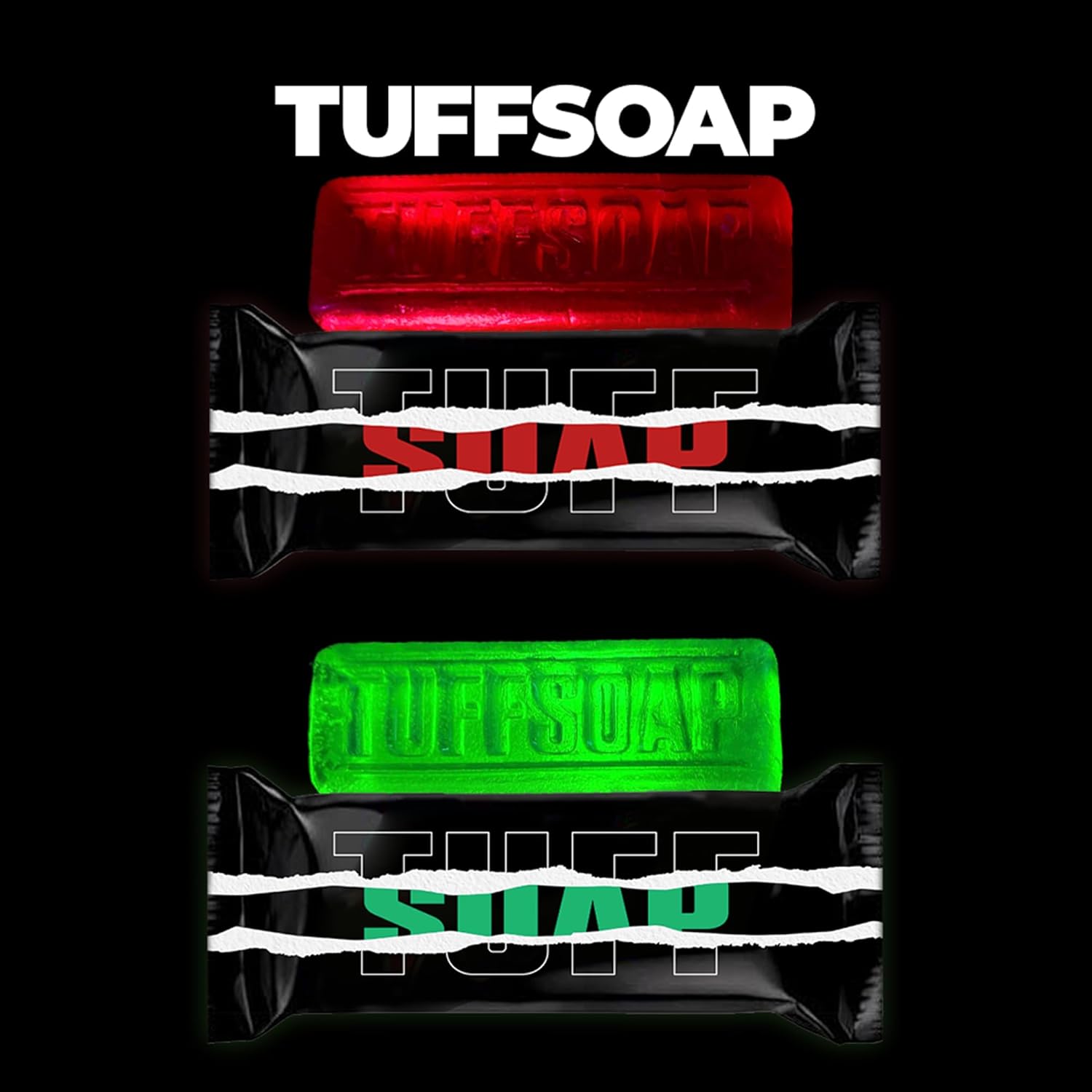 2 PACK – 4-in-1 Men’s Fragrance Soap Bar 11 oz – Natural All-in-One Bar for Body, Face, Hair & Shaving – TUFF RED (Energy) / TUFF GREEN (Skin Protection) – Long-Lasting & Sulfate-Free