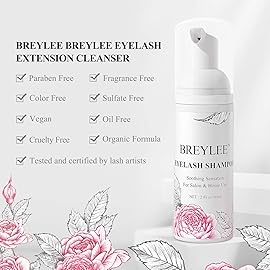 BREYLEE Eyelash Cleanser, Shampoo Foam & Brushes Eyelid Cleanser for Makeup Remover Paraben & Sulfate Free for Salon and Home Use(60ml, 2 fl oz)