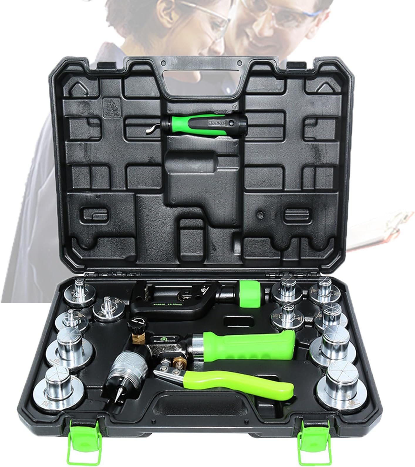 Hydraulic Pipe Expander Tool Set,Manual Hydraulic Pipe Expander with 11 Expansion Heads U-Shaped Mouth for Copper Aluminum Brass Soft Steel Pipes