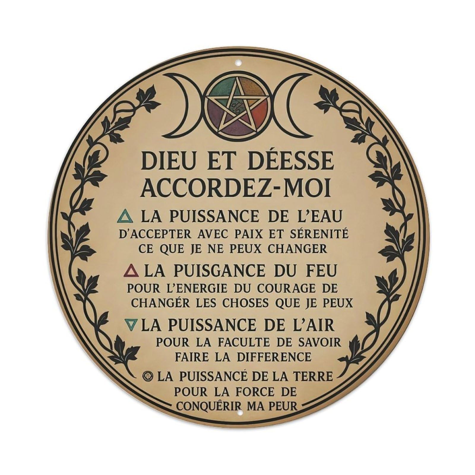 Four Elements Wicca Serenity Prayer Metal Tin Sign