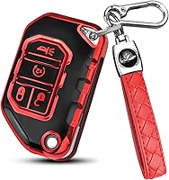 Vista 12 de QBUC Funda para Llavero de Jeep, Protector de Estuche de Llave Plegable con Llavero Compatible con Jeep Wrangler JLU JL Gladiator Rubicon JT