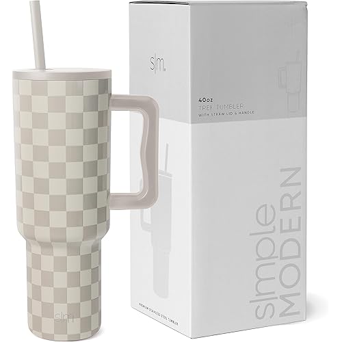 Simple Modern 40 oz Tumbler with Handle and Straw Lid | Insulated Cup Reusable Stainless Steel Water Bottle Travel Mug Cupholder Friendly | Gifts for Women Him Her | Trek Collection | Checkmate