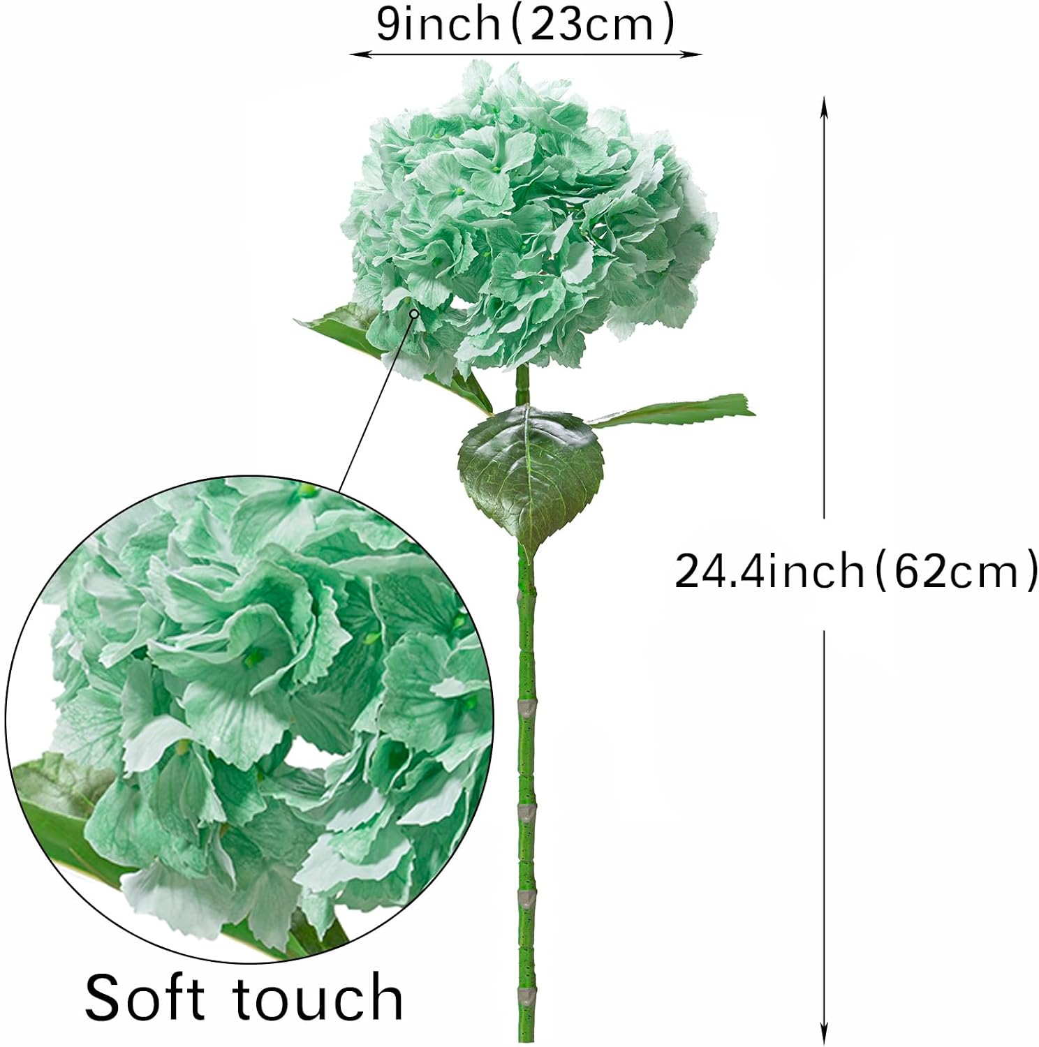 DUYONE 4pcs 24.4'' Realistic Large Artificial Hydrangea Flowers with Long Stem,Mint Green Lifelike Latex Soft Flowers for Home Decor Wedding Arrangements Party Living Room Bouquets Centerpieces