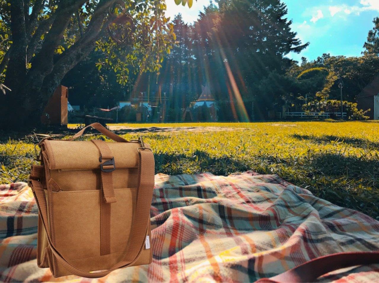 Insulated Roll Down Lunch Bag With Shoulder Strap. (Tan) - Image 7
