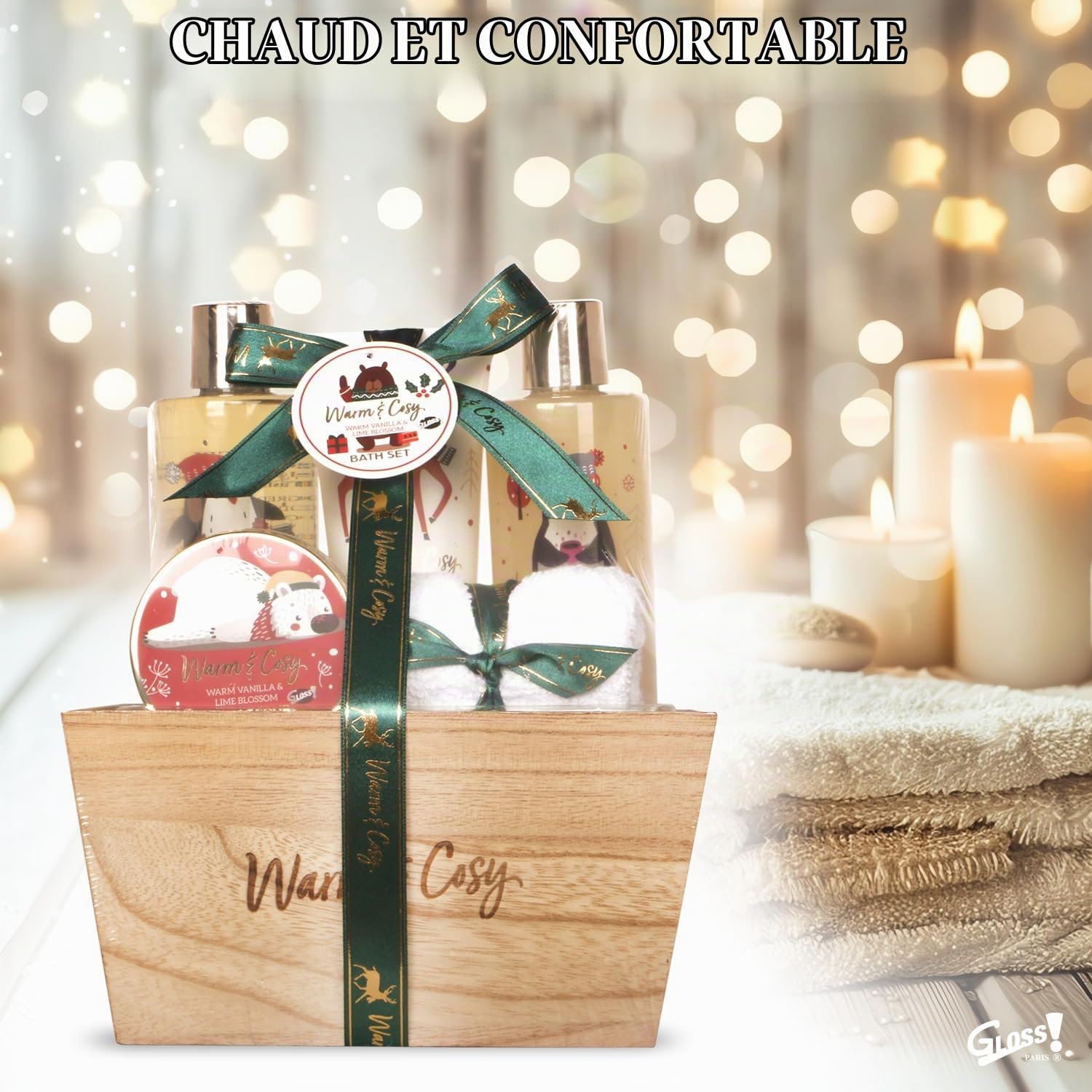 GLOSS ! Coffret Bain Warm & Cosy – Soin & Relaxation – Parfum Doux – Idée Cadeau Nature – Bois