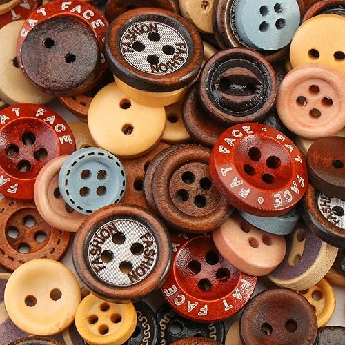 Miniatura 4 de Botones de costura de madera redondos mixtos hechos a mano con 2 y 4 agujeros, pintura ecológica, botones de color para manualidades de madera, 225