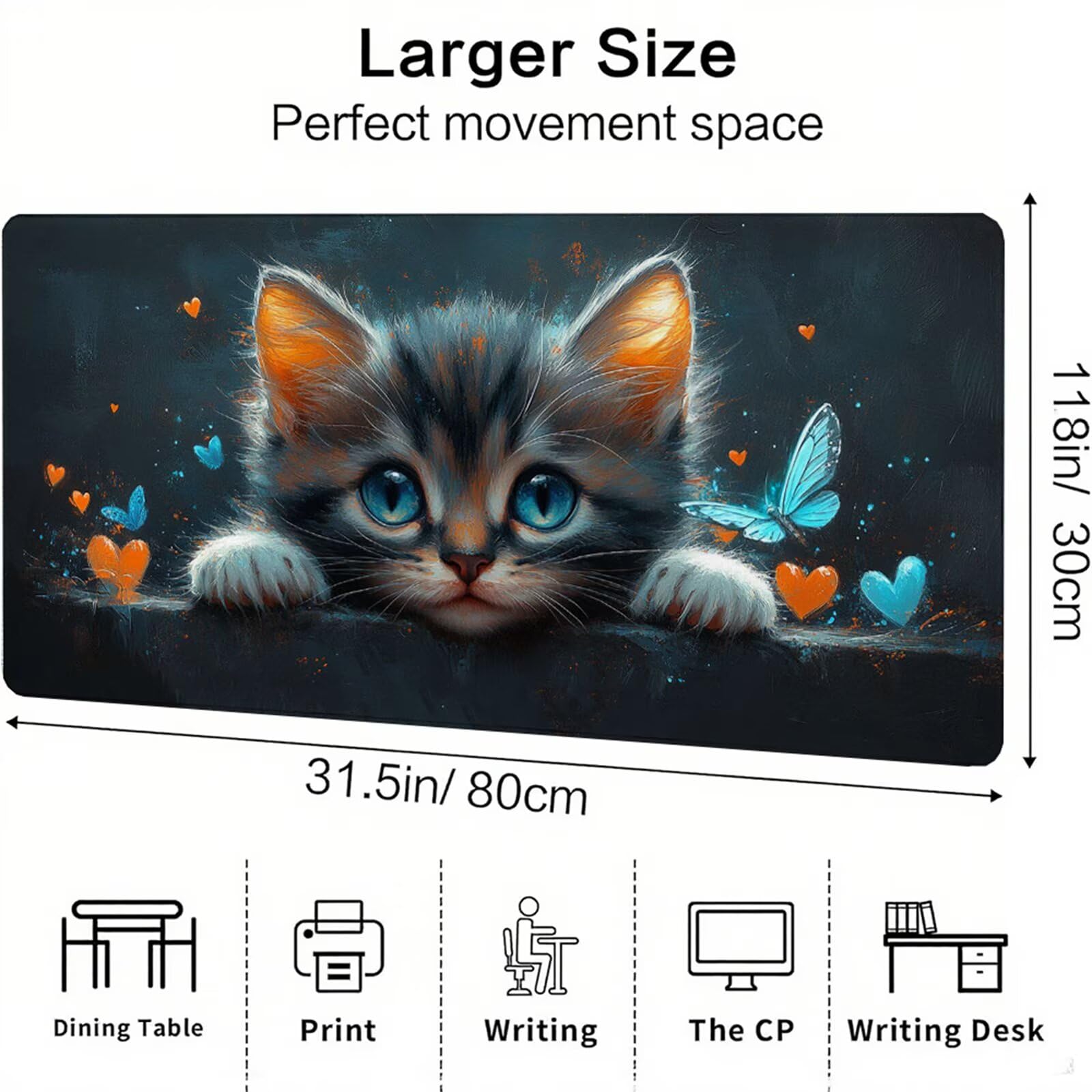 Czarna podkładka pod mysz XXL 1200 x 600 x 3 mm zwierzę pod rękę biurko akcesoria antypoślizgowa gumowa podstawa i zszyte krawędzie podkładka pod mysz dla graczy do dekoracji biura dekoracyjnego