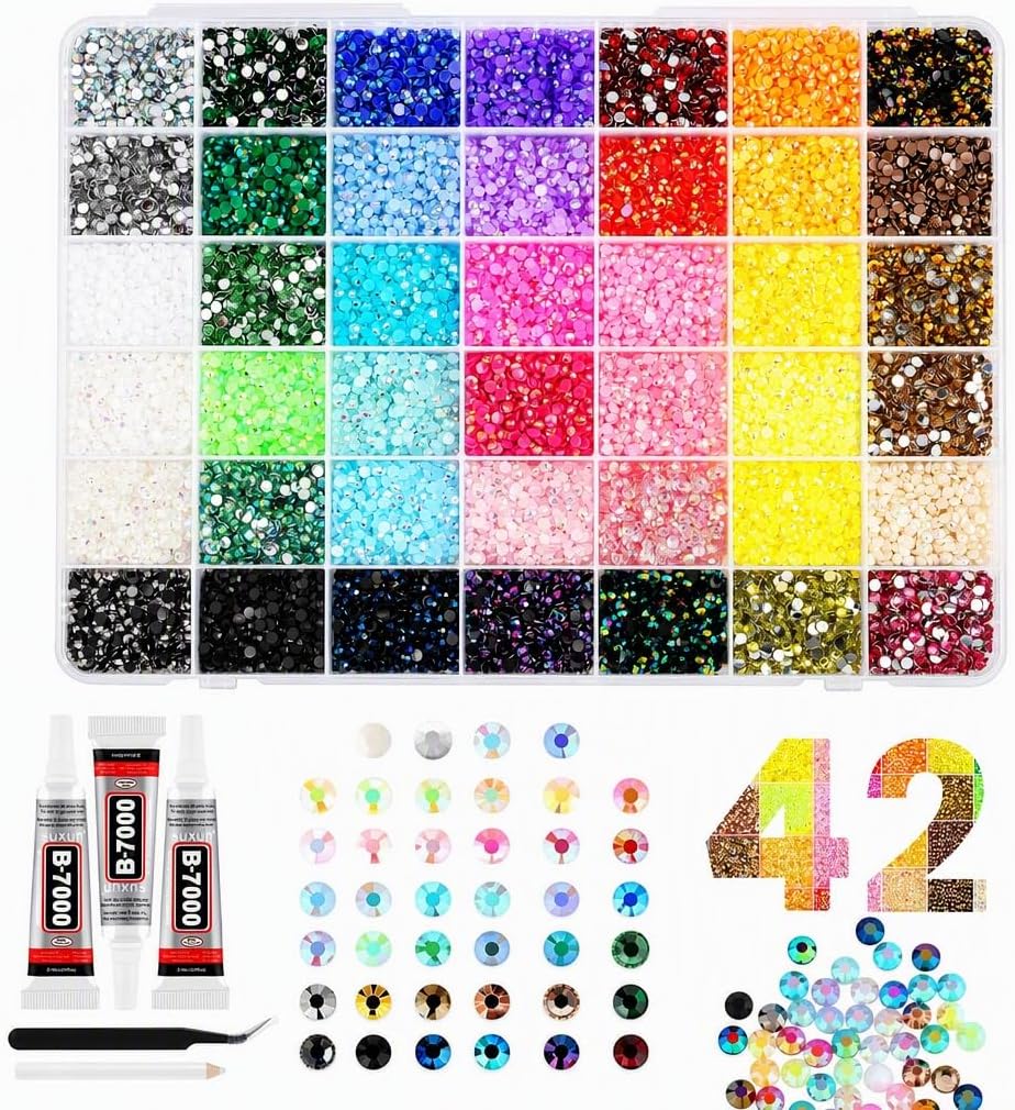 32000 sztuk kryształków do paznokci 3 mm, zestaw 42 kolorów Bedazzling z