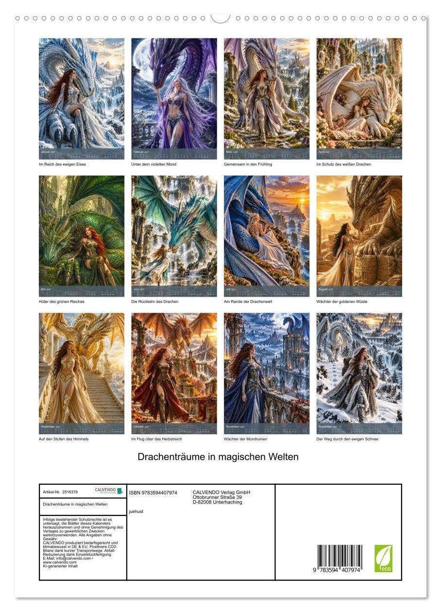 Drachenträume in magischen Welten (hochwertiger Premium Wandkalender 2027 DIN A2 hoch), Kunstdruck in Hochglanz: Magische Begegnungen mit mächtigen Drachen