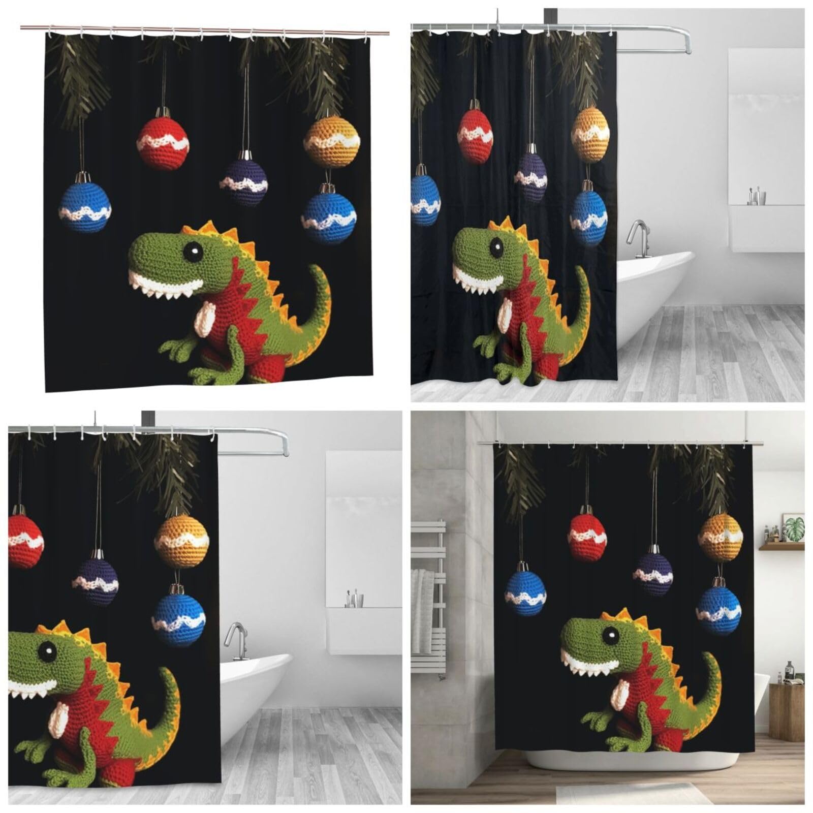 Rideau de douche polyester lavable BONDIJ motif dinosaure imperméable avec crochets