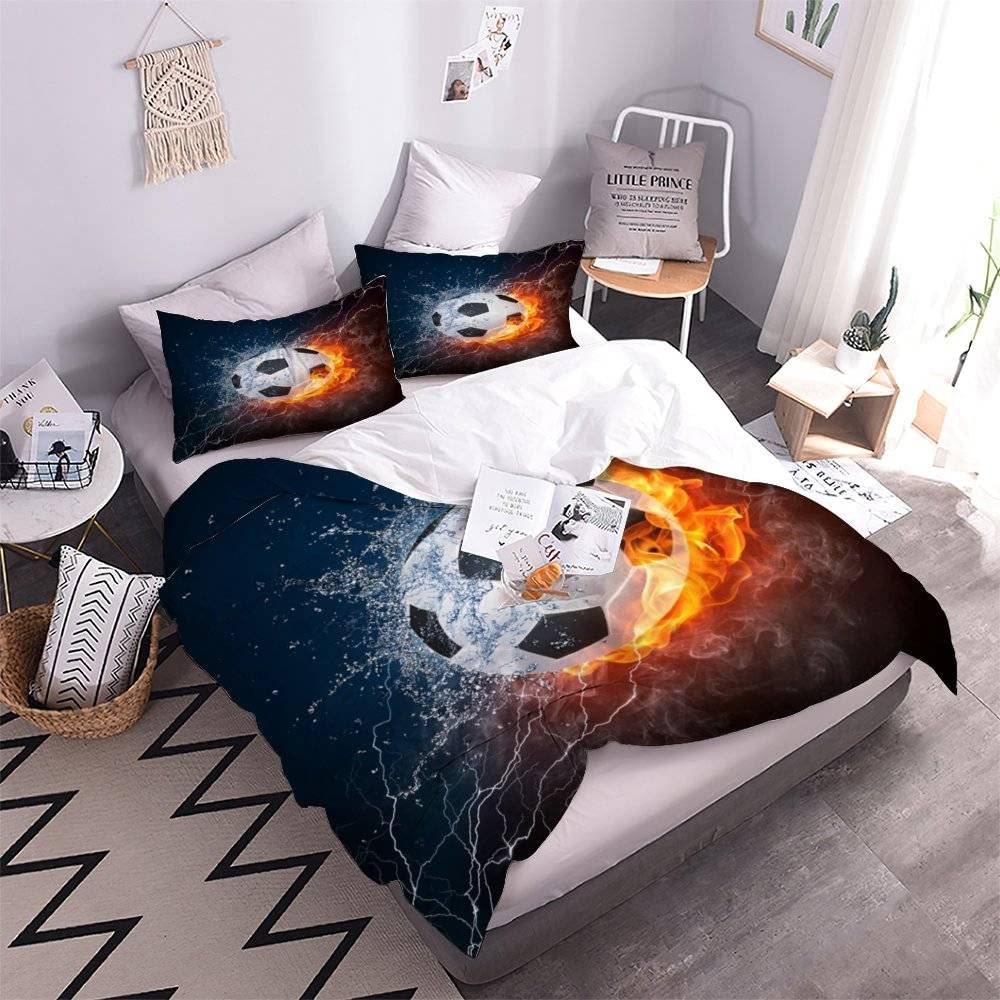 Parure De Lit Football Enfant Housse De Couette 140x200cm Impression 3D Microfibre