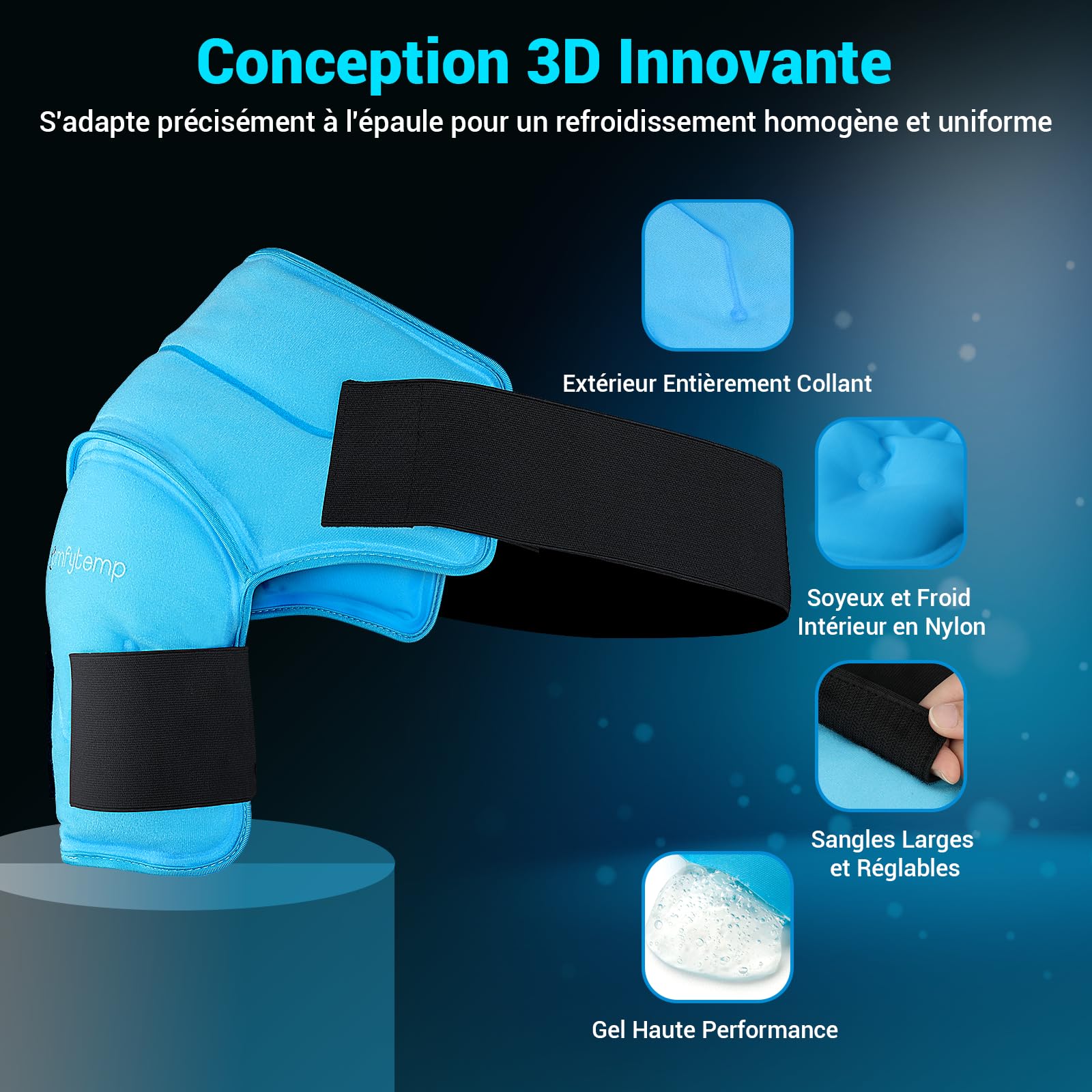 Comfytemp Poche de Glace pour Épaule, 3D Sac Réutilisable, Thérapie Chaud/Froid, Soulagement Douleur Épaule, Tendinite, Adapte Épaules Gauche Droite
