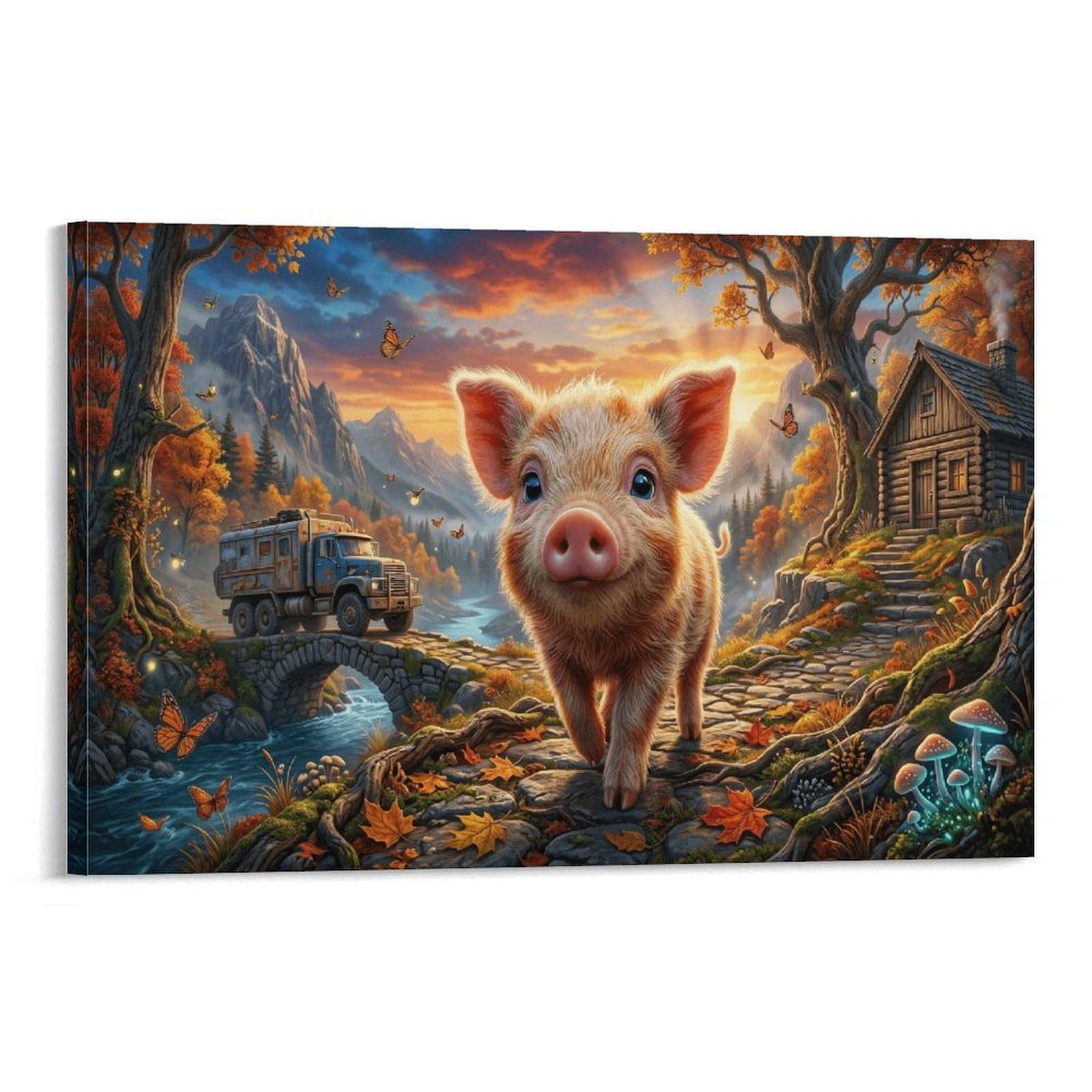 XPASHIQWC Cute Piglet Wall Decor Poster Autumn Forest Canvas Prints Picture Modern Canvas Wall Art Picture Wall Hanging for Bedroom Living Room Decor 20x30inch(50x75cm)