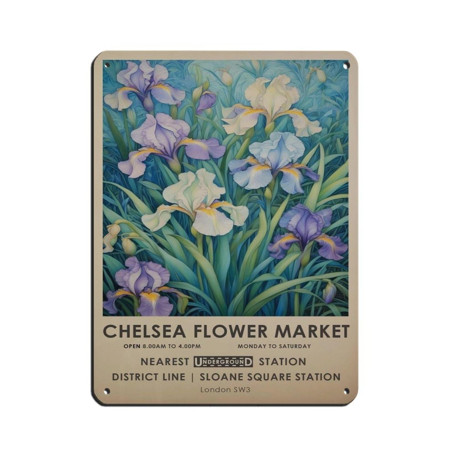 Chelsea Flower Market, Iris Botanical,gift Retro Poster Metal Tin Sign Chic Art Retro Iron Painting Bar People Cave Cafe Family Garage Poster Wall Decoration 12x16inch(30x40cm)
