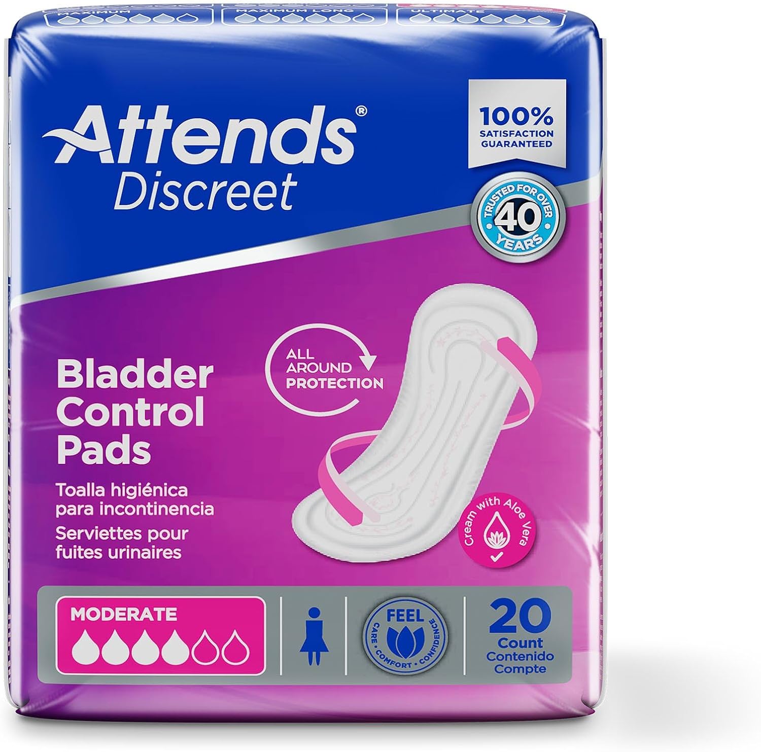 ADPMOD - Attends Discreet Women's Moderate Pads, 20 Count (x10)