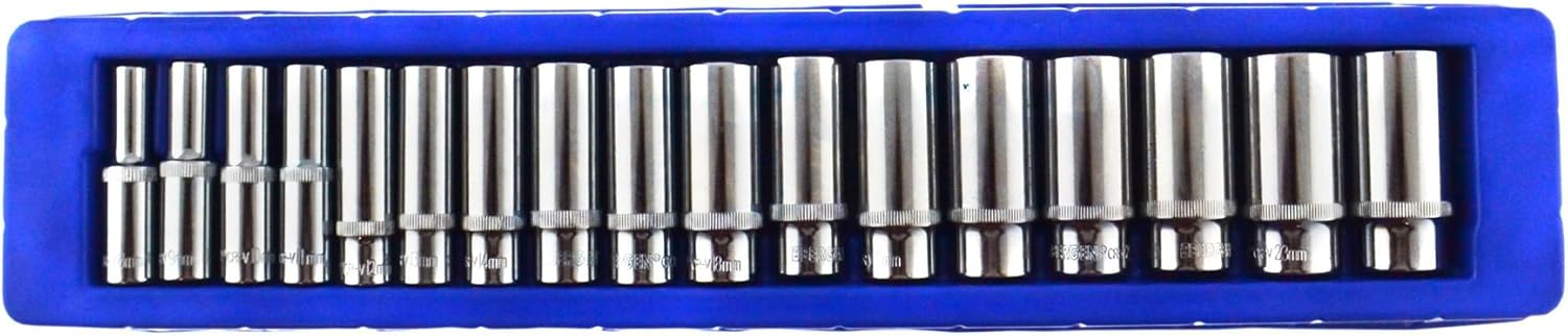 3/8" Drive Deep Metric Sockets 8mm - 24mm 6 Sided Single Hex Sockets 17pc