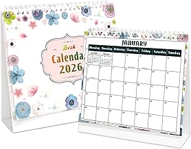 2026 Desk Calendar UK Stand Up Desk Top Calendar 2026 Standing Flip Desktop Calendar from January 2026 to December 2026 Small Advent Calendars Month to View, Large Blocks,Twin-Wire Binding