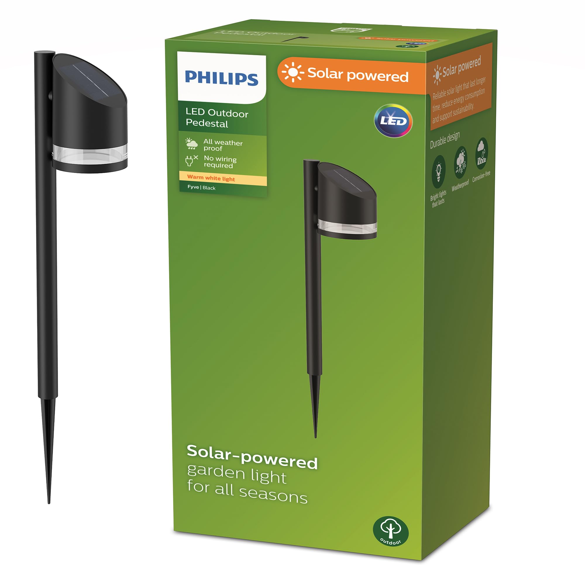 Philips Negro Lighting: Luz Para Iluminación Camino Fyve, Alimentación Solar, 1.5W, 2700K,, Resistente A Intemperie Ip44