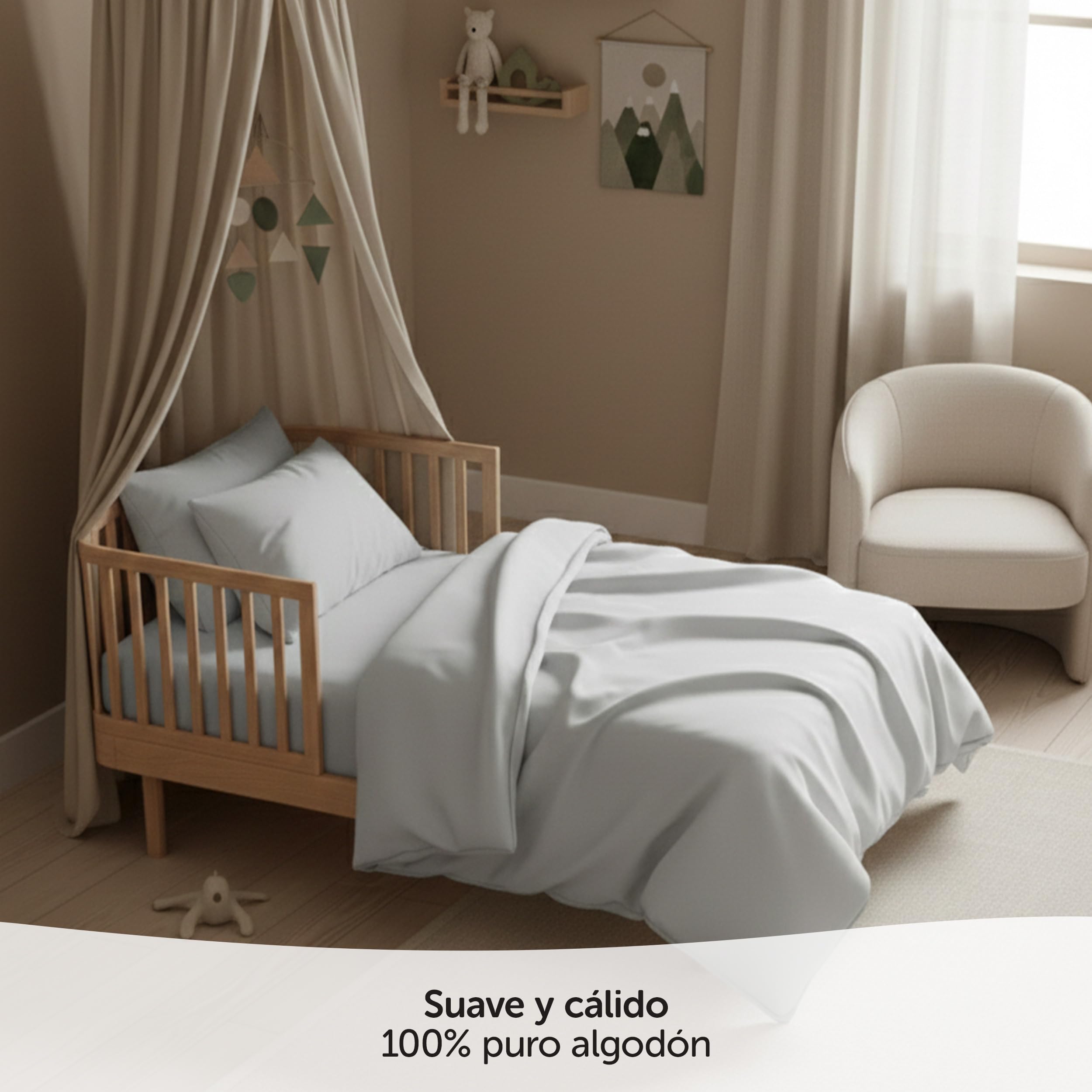 MAKIAN Juego Nórdico Cuna 2 Piezas 100x135 cm 40x60 cm | Ropa de Cama para Bebé 100% Algodón Transpirable Ideal para Recién Nacidos y Pieles Sensibles | Certificado Oeko-Tex - Gris