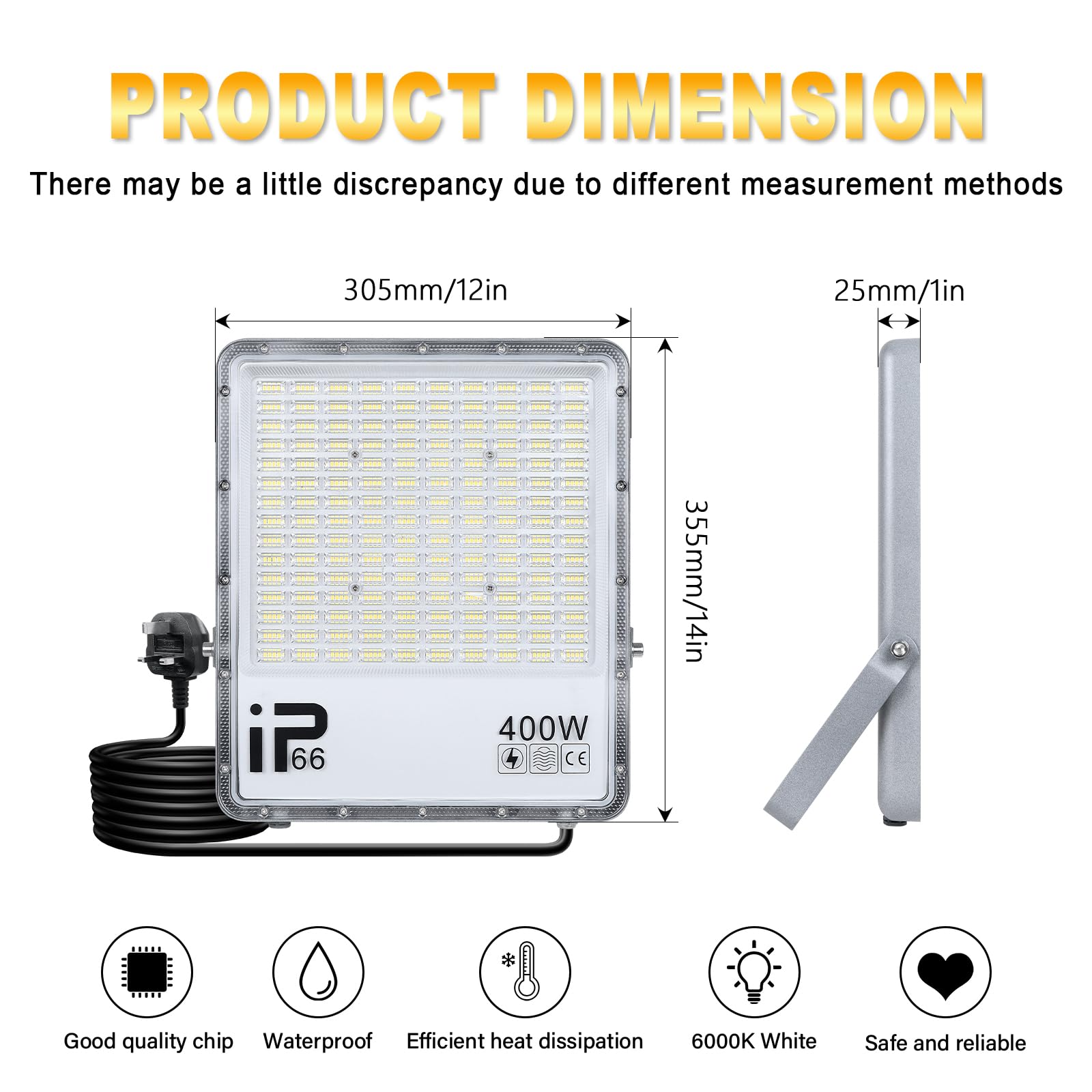 Willpower Outdoor LED Floodlights 400W 40000LM, LED Security Lights 6000K Cold White, IP66 Waterproof for Garden Garage, Yard - Image 2