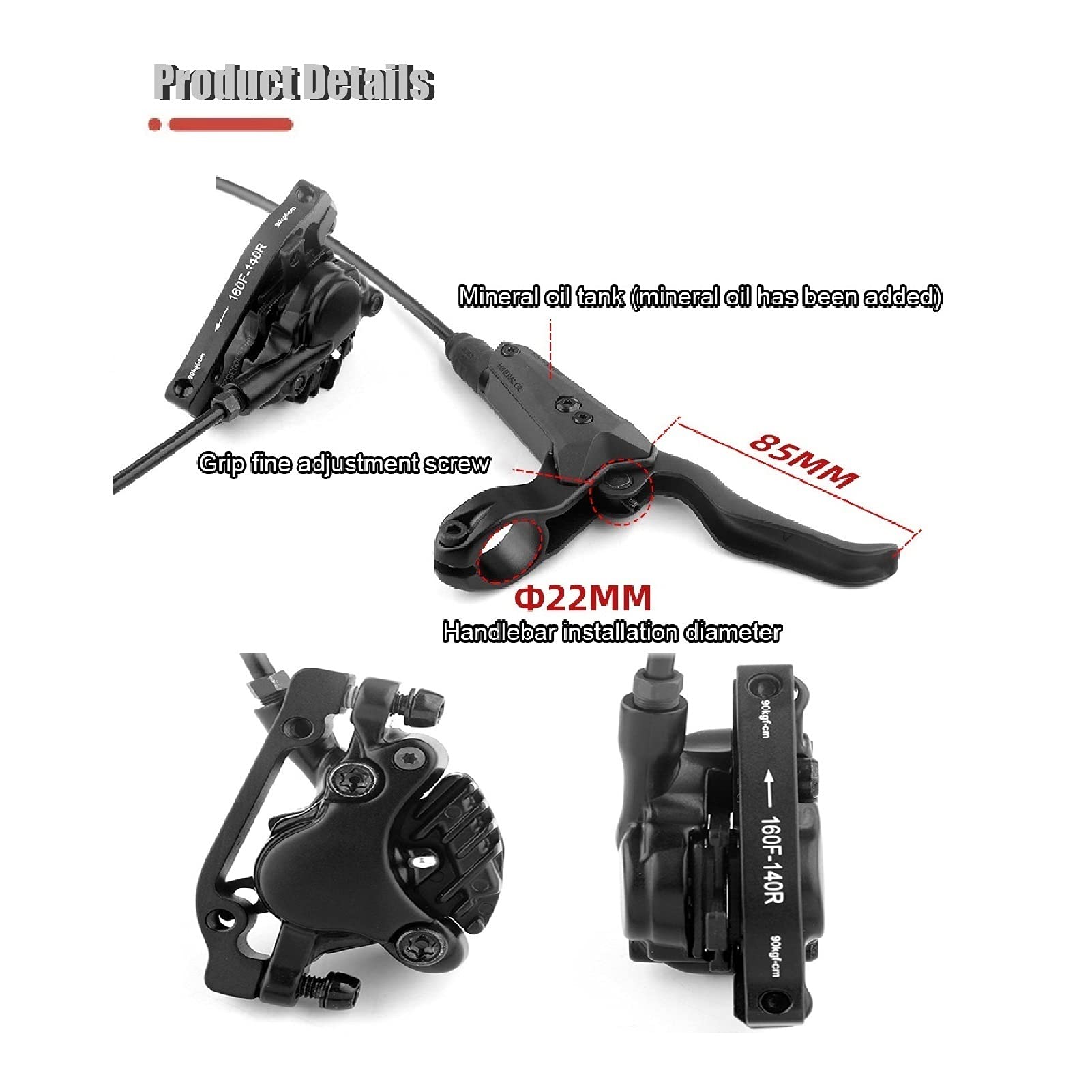 VPPV Frenos de Disco Hidráulicos MTB 160mm, Aleación Aluminio 800mm 1550mm Delantero Trasero Frenos de Disco para Bicicleta de Montaña (Color : A Version)