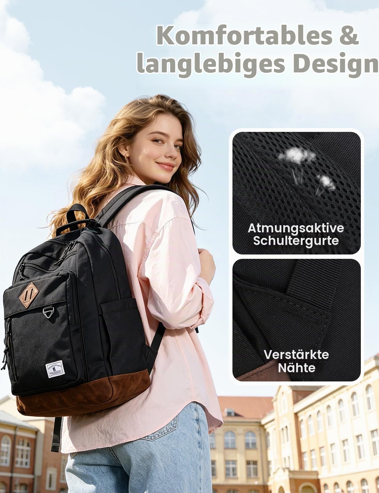 VX VONXURY 17 Zoll Schulrucksack für Teenager,Herren und Damen | Ca. 24 L Volumen, großes Laptopfach, viel Platz für Bücher; wasserabweisend für Schule, Uni und Arbeit