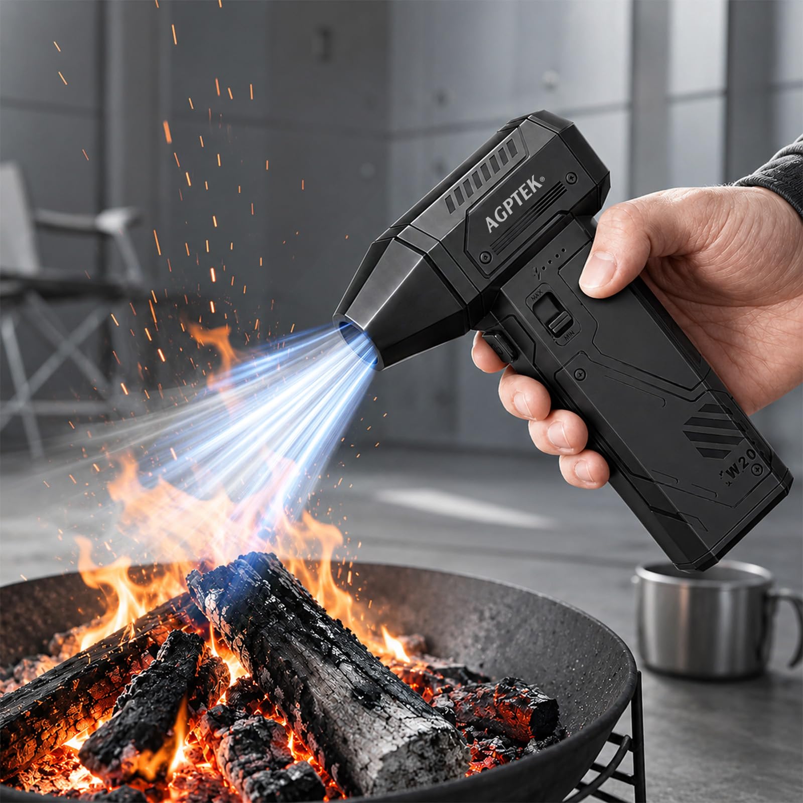 AGPTEK Soplador de Aire Inalámbrico 260000 RPM, Motor sin Escobillas | 3 Velocidades Ajustables, para Limpiar Teclado, PC, Coche y Hogar, 8000 mAh Recargable con LED, Portátil, Potente y Eficiente
