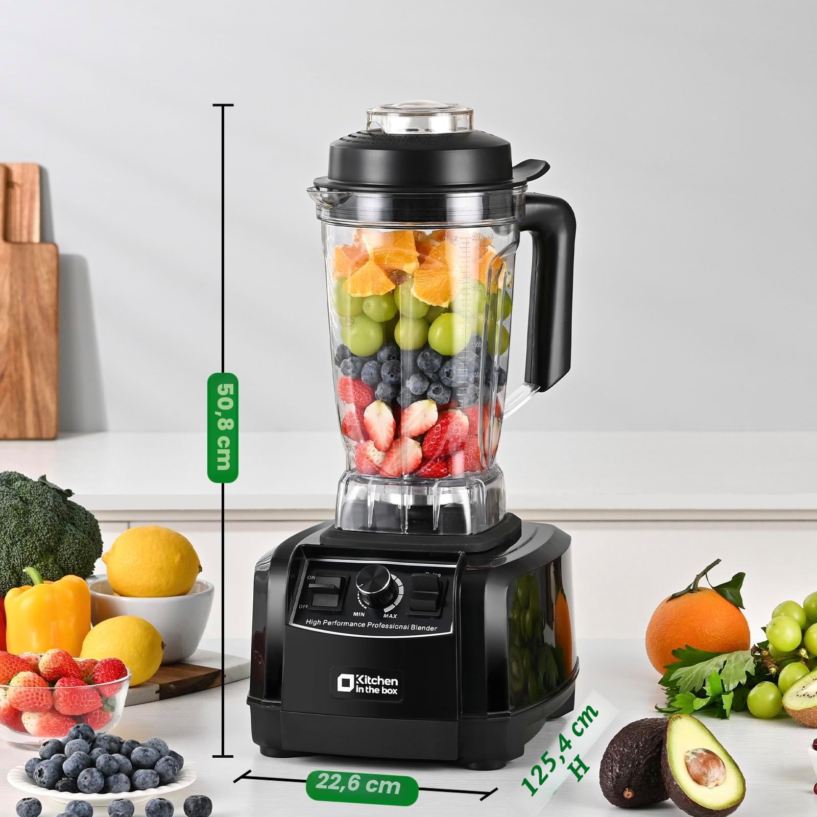 Kitchen in the box Frullatore Professionale, 1500W 2L Senza BPA Frullatore Elettrico, Regolazione Velocità, Frulla Ghiaccio, Smoothie e Frappè (Nero)