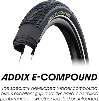Schwalbe Pick-Up Cargo tire with ADDIX E-Compound & Super Defense Carcass for Cargo Bikes E-Bike Ready 50 Clincher tire for Cargo Bikes