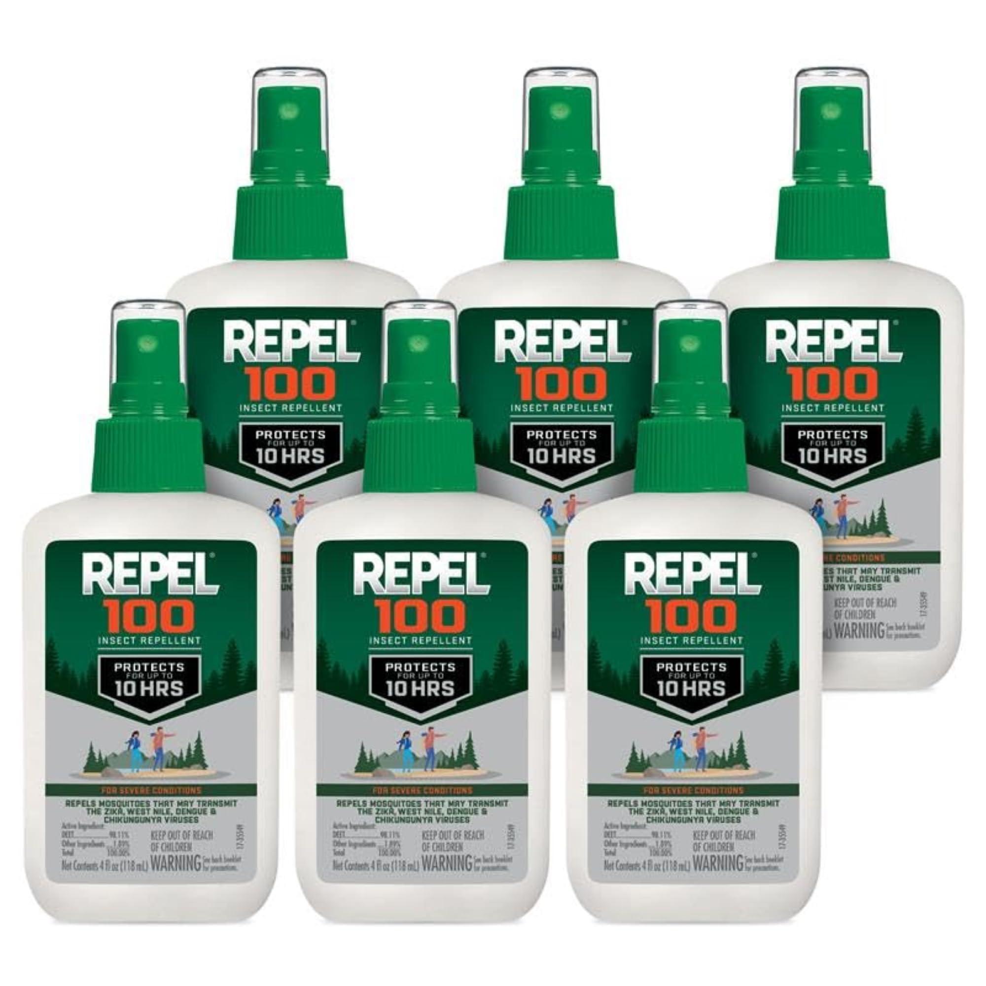 Repel 100 Insect Repellent, 4 Ounces, With DEET, 10-Hour Protection Long-Lasting Insect Repellent Pump Spray Repels Mosquitoes, Ticks, Gnats, Biting Flies, Chiggers And Fleas, 6 Pack