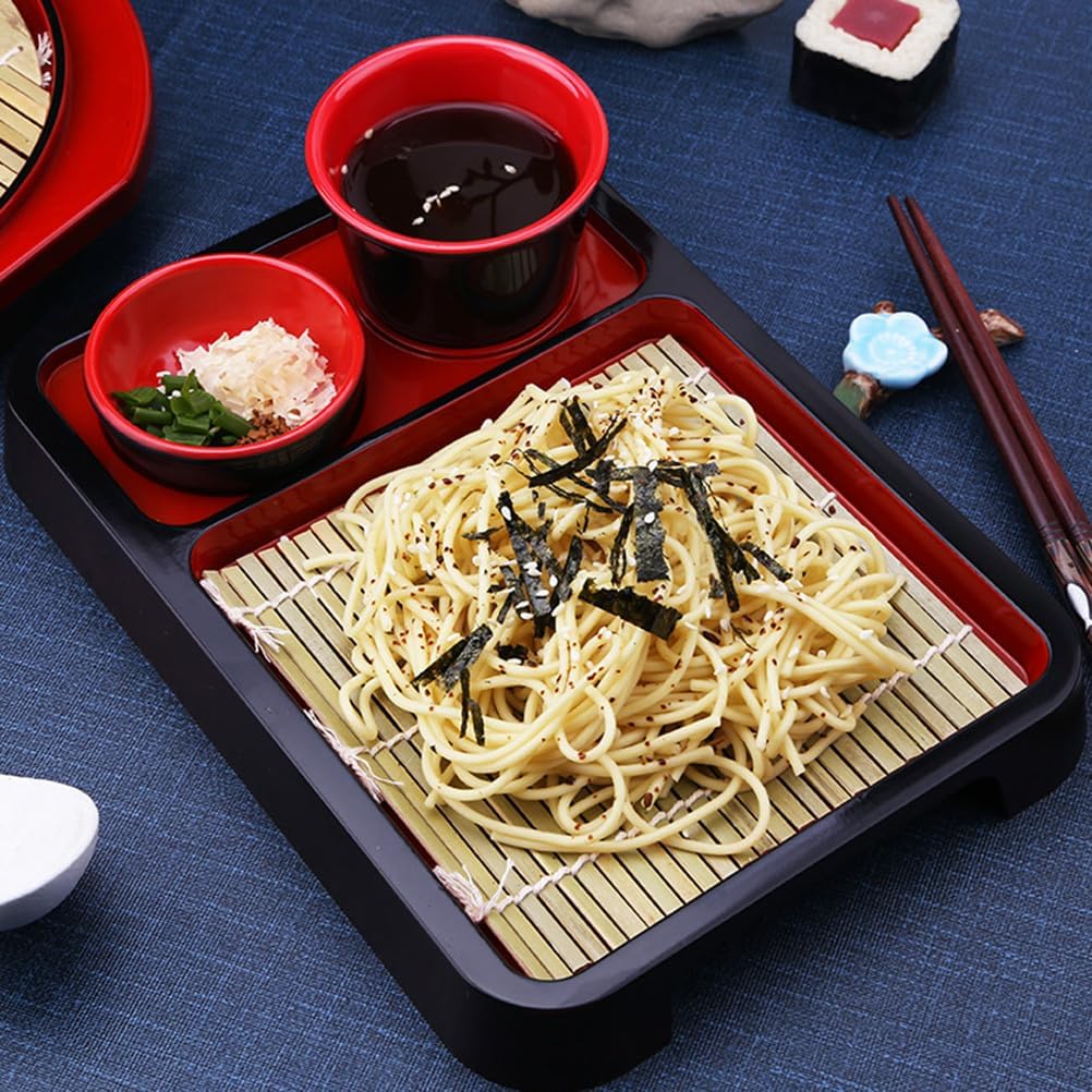 Hemoton 1Set Japanese Style Cold Noodle Dish with Bamboo Mat Rectangular Soba Noodles Plate Decorative Food Tray for Parties and Gatherings
