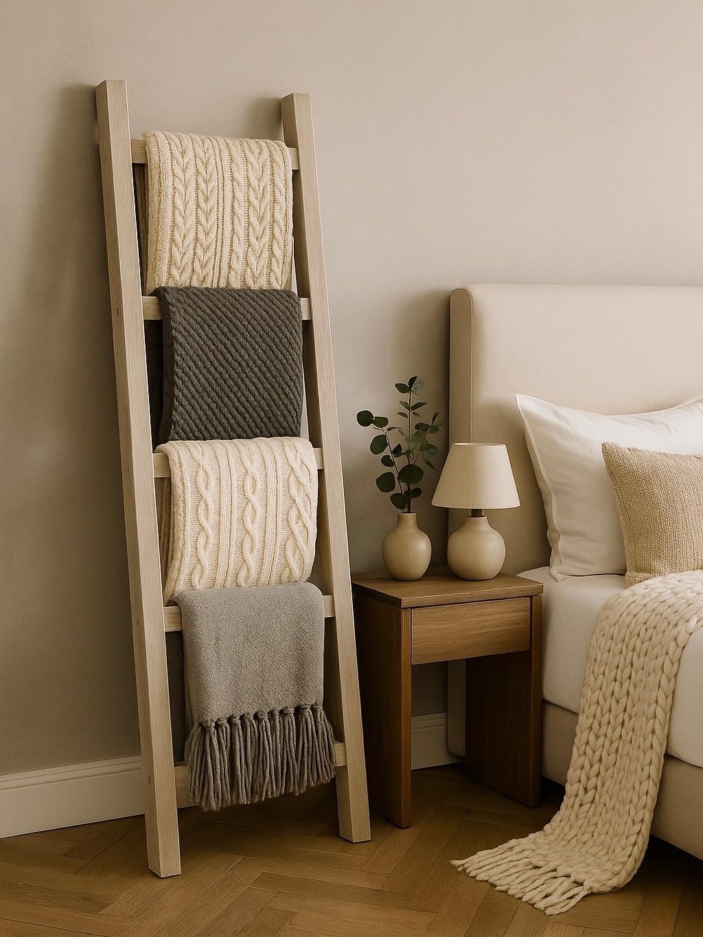 Rustic Blanket Ladder, 4 Feet Tall, 5 feet Tall, 6 feet Tall, Solid Wood, Multiple Stain Options (72 Inch Tall)