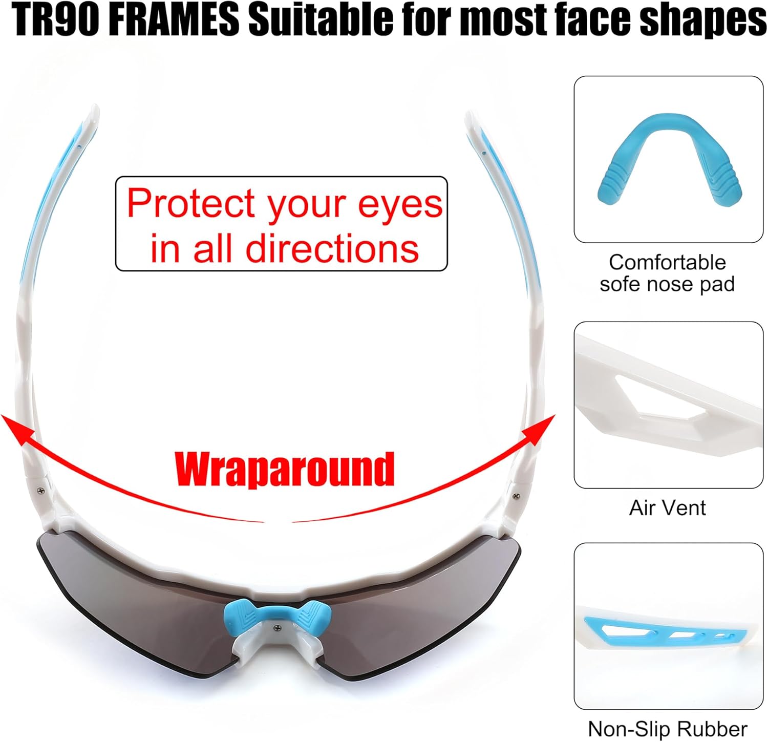 FEISEDY Sports Sunglasses Cycling Glasses for Men and Women,UV400 Protection Glasses for Baseball Fishing Golf B0069 - Image 4