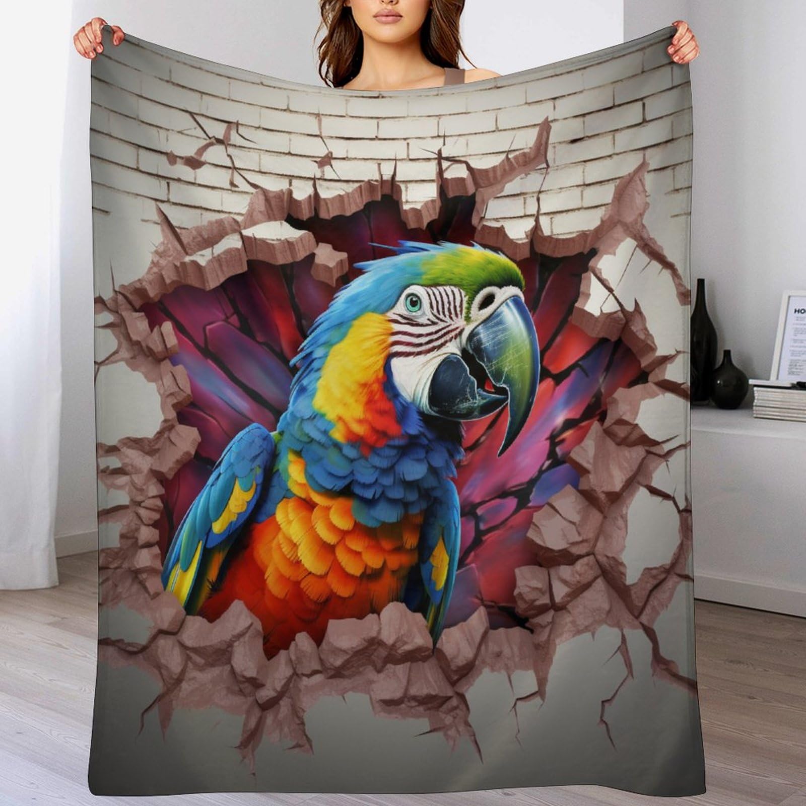 Couverture polaire perroquet en flannel douce pour lit et canapé 130x150cm