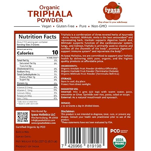 Miniatura 2 de Iyasa Holistics Polvo de trifala orgánico, superalimento ayurveda, desintoxicación corporal natural, limpiador intestinal, laxante de hierbas, 8