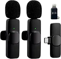 Microfone de Lapela Sem Fio Premium para Celular e PC com 2 Unidades – Bluetooth, Redução de Ruído, Compatível com iPhone, Android USB-C, Câmera DSLR, YouTube, Entrevistas, Vídeos