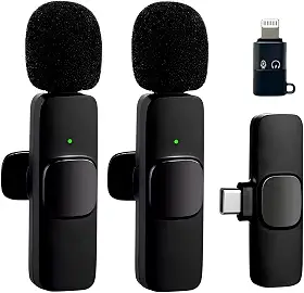 Microfone de Lapela Sem Fio Premium para Celular e PC com 2 Unidades – Bluetooth, Redução de Ruído, Compatível com iPhone, Android USB-C, Câmera DSLR, YouTube, Entrevistas, Vídeos