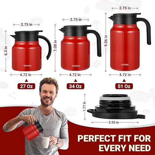 Miniatura 20 de Jarras térmicas de café de 51 onzas para mantener el calor/frío, jarra de café de acero inoxidable, jarra de agua aislada a prueba de polvo