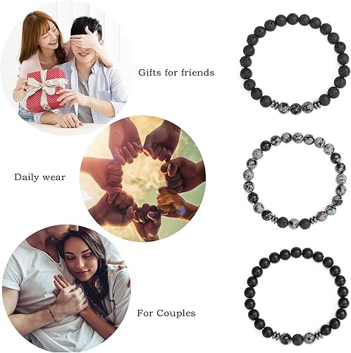 Miniatura 3 de MengPa Mens Beaded Bracelets Couples Matching Bracelet Set Lava Rock Beads for Women Stone Jewelry