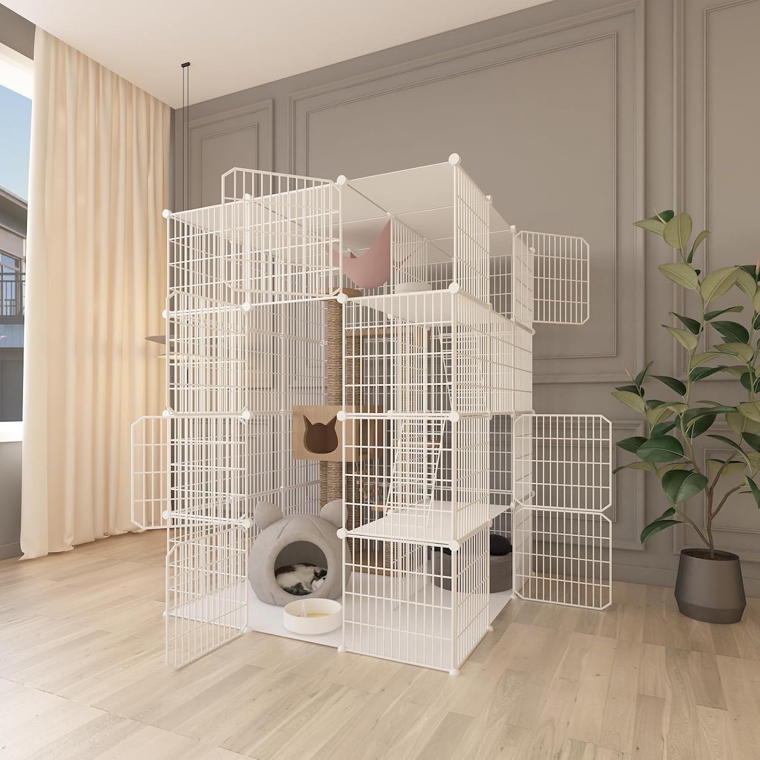 Large 4-Tier Cat Cage Indoor, DIY Cat Enclosures Detachable Metal Wire, Indoor Cat Crate Exercise Place Ideal for Kitty, Small Animals