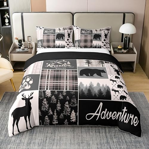 Erosebridal Hunting Bear Deer 100% Cotton Duvet Cover Full Size for Kids Buffalo