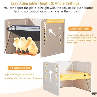 Chick Brooder Heating Plate, 10 x 10 Adjustable Temperature Pet Incubator | Heating Lamp with Board Adjustable Angle and Height Chick for Ducks/Poultry for 15 Chicks Brooder Essentials - Yellow