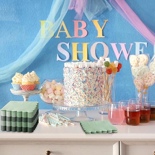 Miniatura 80 de Zhanmai Paquete de 100 servilletas de cóctel de 5 x 5 pulgadas, servilletas festoneadas de papel de color degradado con bordes festoneados, almuerzo