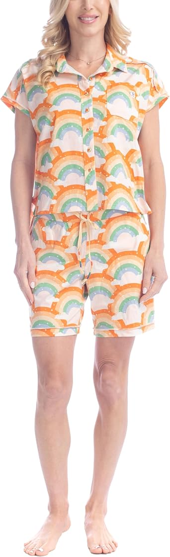 Ocean Pacific Sunny Days Pajama Set for Women, Short Sleeve Button Down Pjs, Soft 2 Piece Lounge Sets