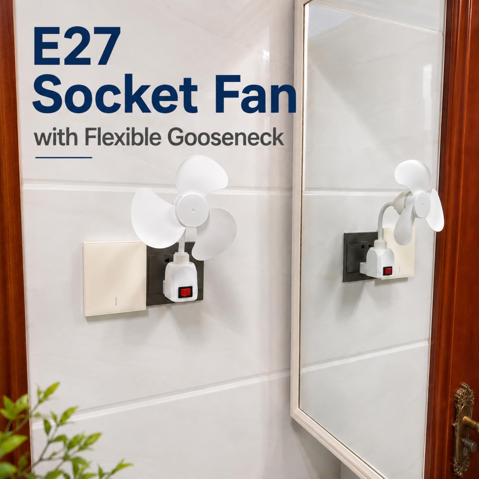 Kit di ventilatore con presa E27 con adattatore di presa, mini ventilatore elettrico silenzioso con collo d'oca flessibile, base per lampadina e risparmio energetico, ventilatore da scrivania