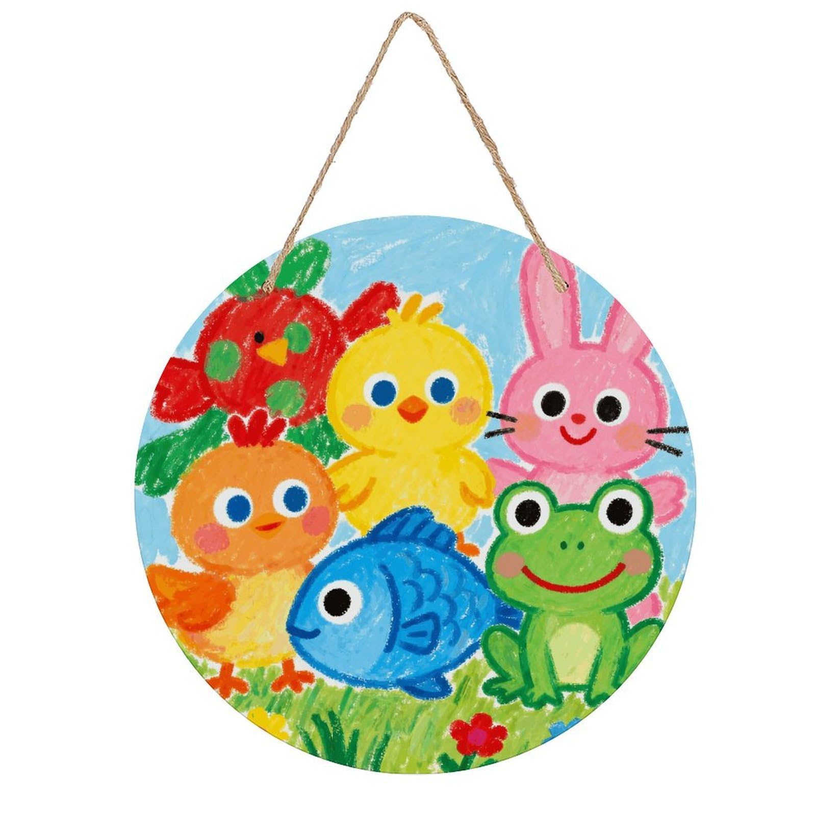LZQPOEAS Colorful Round Wood Wall Art Painting, 7.9 Inch Circular Wooden Door Hanger Decorative Paintings, Rope-Hanging Wooden Wall Plaque for Home Decor And Office Party