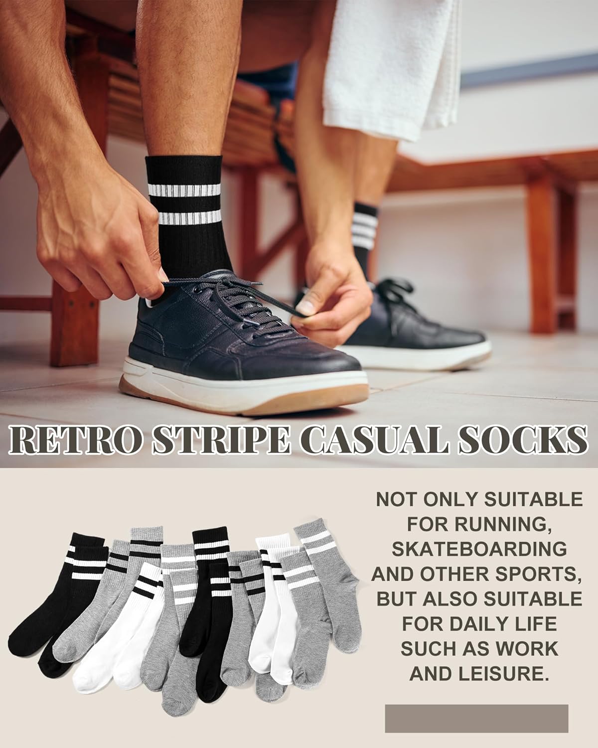 Eurzom 20 Pairs Athletic Striped Crew Socks for Men Women Cotton Retro Socks with Stripes for Skateboard Running Daily - Image 4